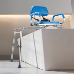 Tub Bench w/ Slide & Swivel: 330lb Alum, 15-Level Height, Lift-Up Arms