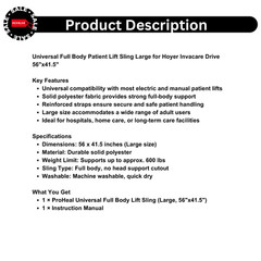 Universal Full Body Patient Lift Sling Large for Hoyer Invacare Drive 56″x41.5″