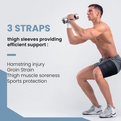 Hamstring Compression Sleeve with 3 Adjustable Straps,Thigh Small, Black