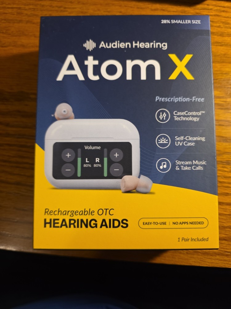 Audien Hearing ATOM X Rechargeable OTC Hearing Aids-BRAND NEW