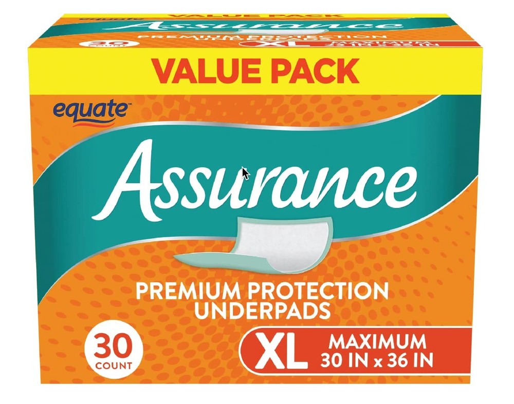 Assurance Unisex Premium Underpad Incontinence Pads Max Absorbency, XL, 30 Count