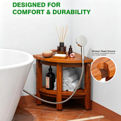 Teak 18″ Corner Shower Bench Stool for inside Shower, Waterproof Bath Chair with