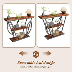 Leaf Design Console Table for Entryway, 3-Tier Storage, 30Mm Thick Rustic Brown