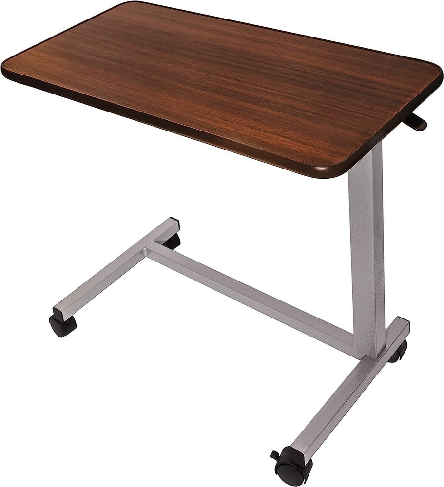 Vaunn Medical Adjustable Bedside Table with Wheels (Hospital and Home Use).