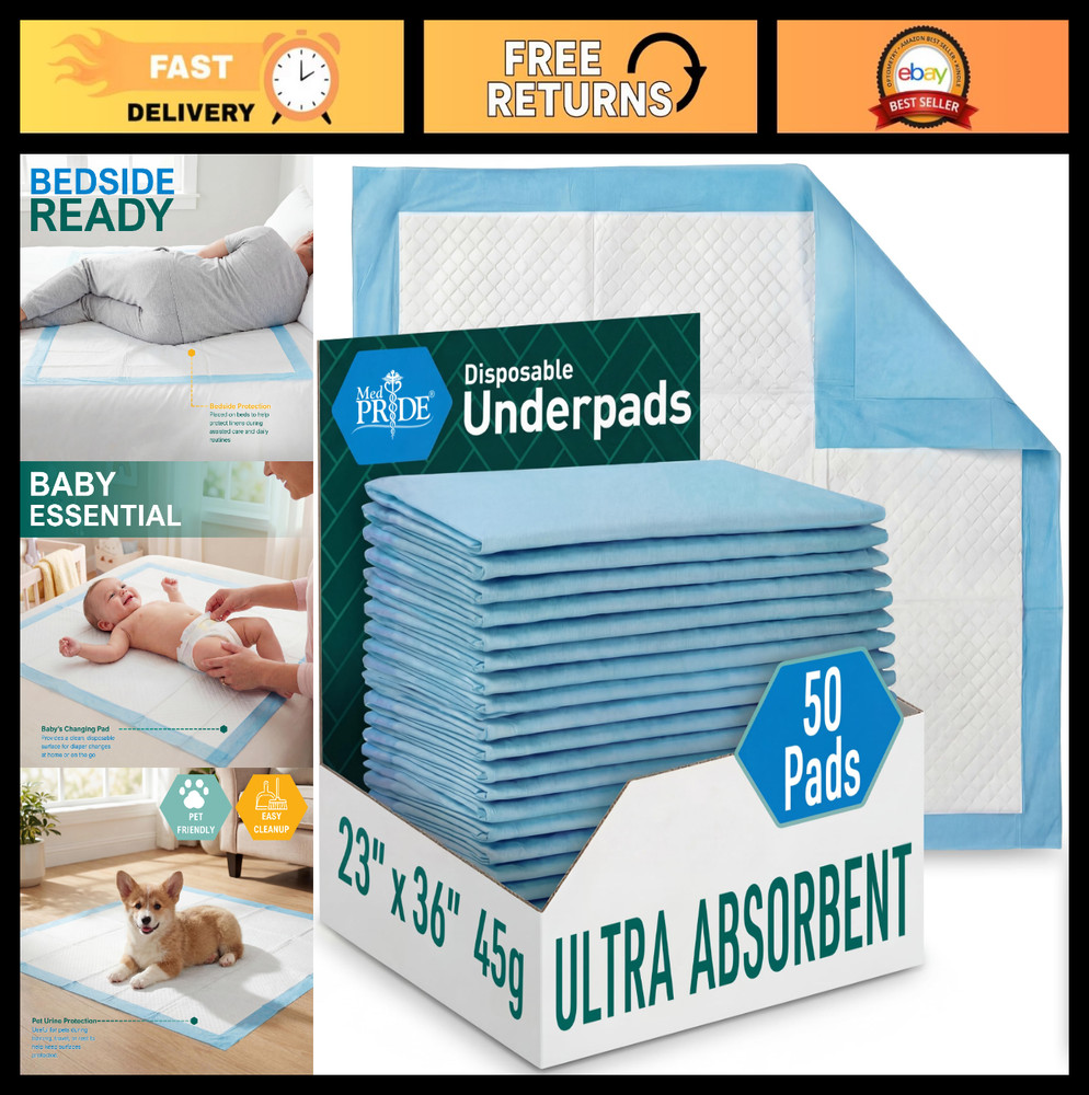 Super Absorbent Disposable Chux Pads 23″x36″ for Incontinence, Bed Underpads 50