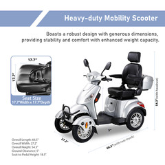 800W Heavy Duty Electric Mobility Scooter 4 Wheel for Adult Senior 30Miles 500lb