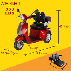 350W 3 Wheels Foldable Mobility Scooter Ice Cooler Box Camping Fishing
