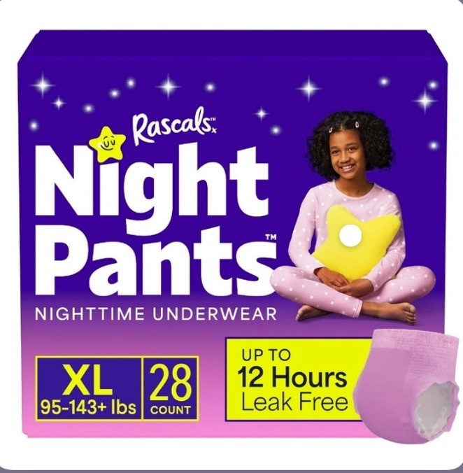 Rascals XL Night Pants Absorbent Disposable Girls 28 Count Nighttime Bedwetting