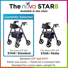 NOVA Star 8 Foldable Rollator Walker for Seniors (5’3″–6’2″), Wide Padded Back