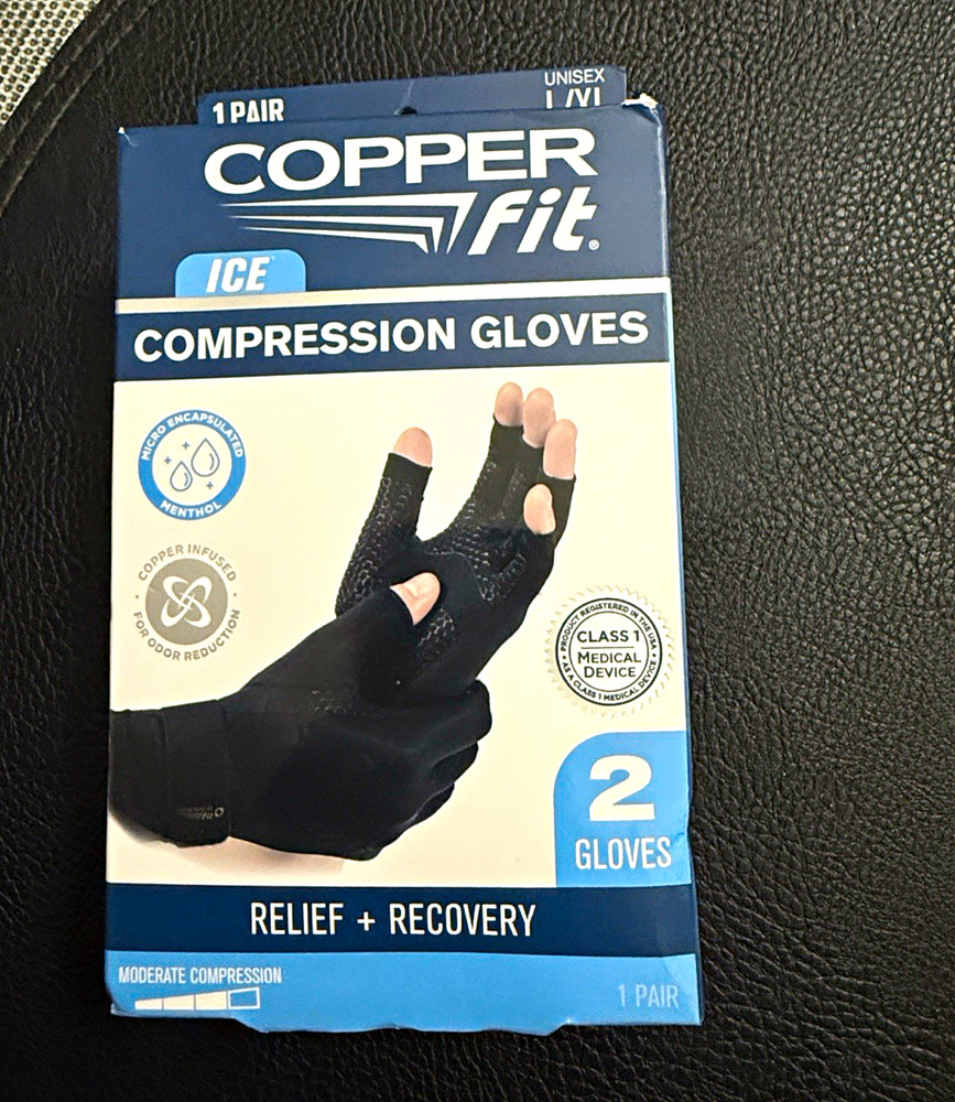 Copper Fit ICE Compression Gloves Menthol/Copper Infused Black L/XL