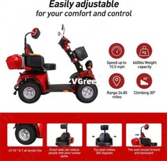1000W 60V 20AH Four wheel Travel Mobility Scooter battery Motor fit Adult Senior