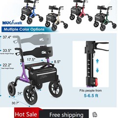 All-Terrain Rollator Walker with Non-Pneumatic Tire 12” Front Rubber Wheels USA