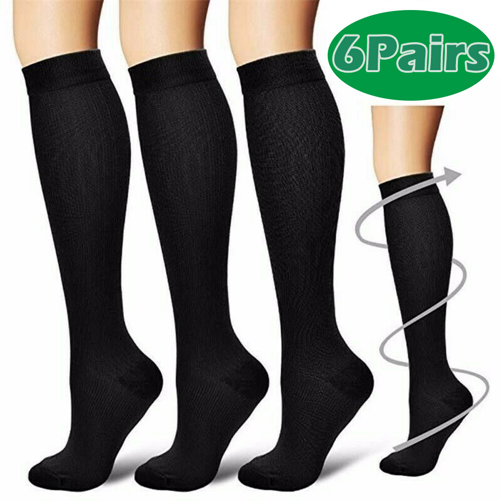 6x Compression Socks With Arch Graduated Support Sox 20-30 mmgh For Women Men