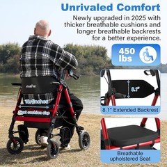 StrollAid Walkers Seniors Rollator Walker w/ Seat 10″ Big Wheels up450lbs S9310