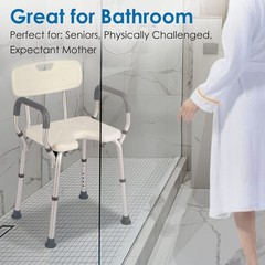 Heavy Duty Shower Chair with Arms & Back, 330lbs Capacity, Tool-Free Assembly, C