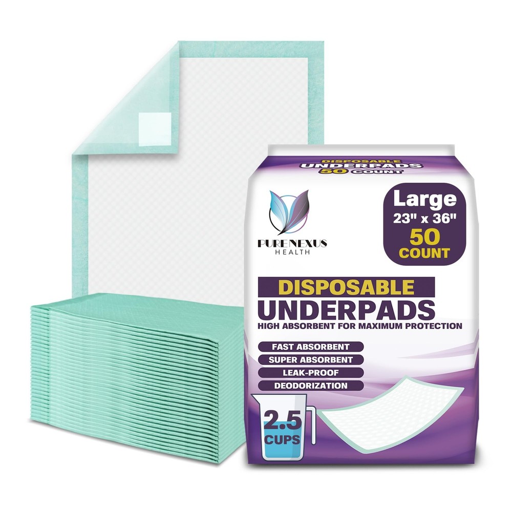 Disposable Underpads 23 x 36 (50-Count) Incontinence Pads, Chux, Bed Covers, Pup