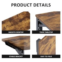 Wall Mounted Folding L30″ * W20″ Rustic Brown Desktop & Black Shelf Brackets