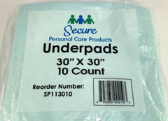 10 CT SECURE Personal Care Products SP113010 DISPOSABLE UNDERPADS 30″ X 30″