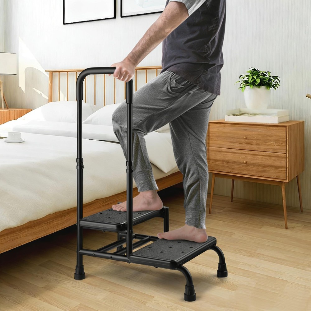 Step Stool with Handle, Non Slip Platform and Adjustable Handrail, Two Step S…