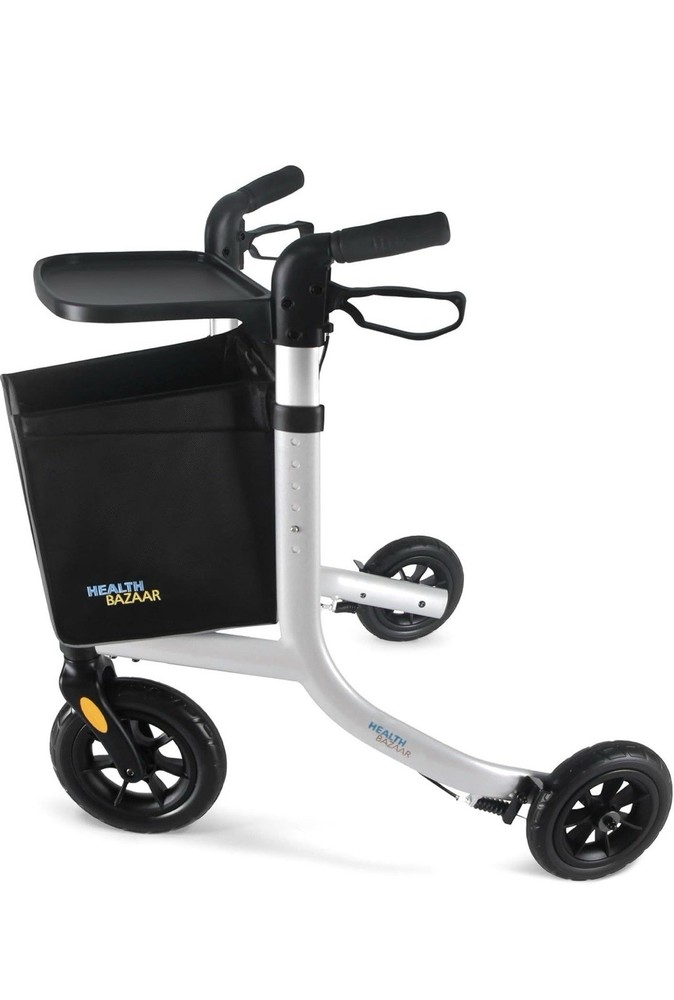 Health Bazaar All Terrain 3-Wheel Rollator RH2111 Tray Silver Black