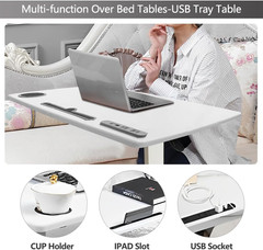 Adjustable Overbed Table with Wheels & USB Port for Home or Hospital Use