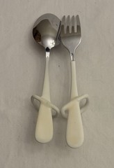 Finger Loop Adaptive Utensils Fork & Spoon Vinyl/Stainless Steel EUC