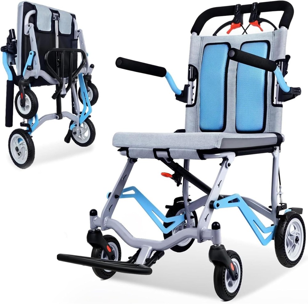 Lightweight Folding Alloy Wheelchair for Seniors Portable Mobility Aid Handbrake