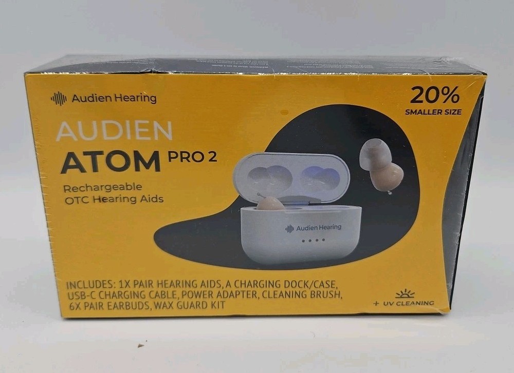 Audien ATOM PRO 2 Wireless Rechargeable OTC Hearing Aids – New Sealed