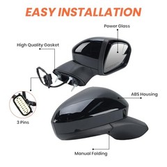 Right Passenger Side Mirror Compatible with Ford Fusion 2016 R-3 Pins Black