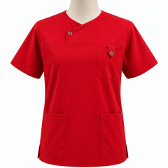 Men’s Medical Scrub Top Round Neck Metal Snap Buttons Medical Uniform Top