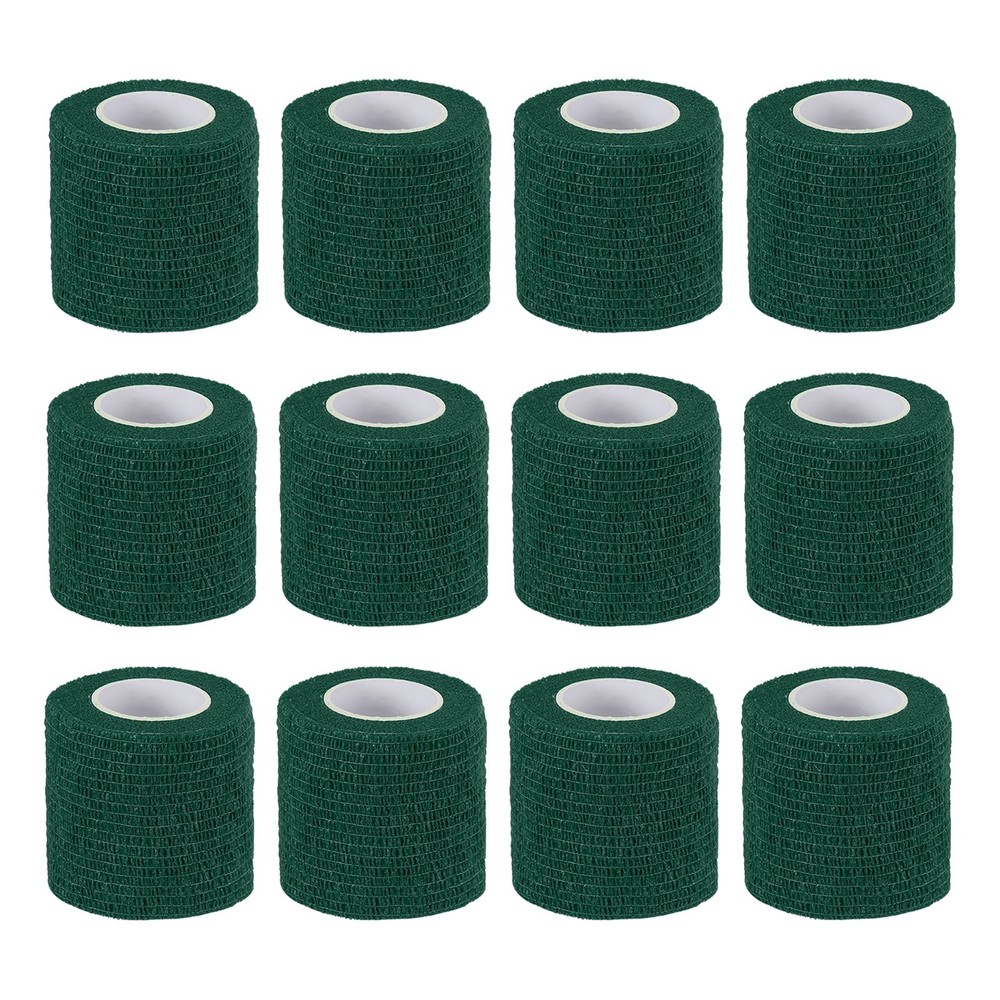 2″ x 177″ 12 Pcs Self Adhesive Bandage Wrap Elastic Self Tape Dark Green