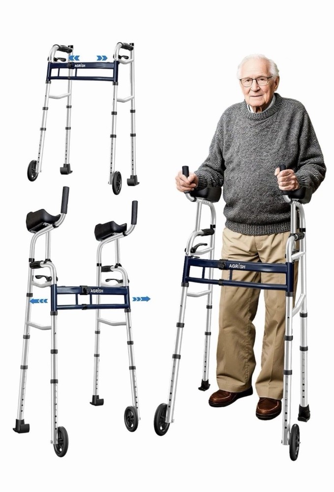 AGRISH Upright Walker Narrow Folding with Removable Armrests 450LBS