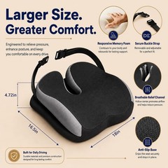 Memory Foam Seat Cushion for Office Chair & Wheelchair – Tailbone Pain Relief, B
