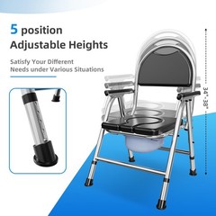 4-in-1 Folding Bedside Commode Chair for Seniors, Adjustable Height, Armrests, 3