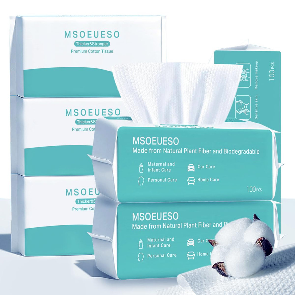 Msoeueso Soft Dry Wipes Cotton Facial Tissues 600 Count Disposable Face Towels