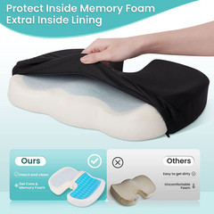 Cooling Gel Memory Foam Seat Cushion Black Large U-Shape Sciatica Pain Relief