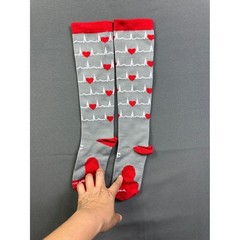 2 pairs Grey Heartbeat EKG Compression Socks Red Hearts Knee High USA Size SM/MD