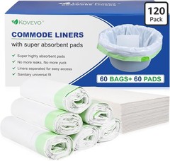 Kovevo 60 Pack Commode Liners with Absorbent Pads, 120 Piece Set, Green-120