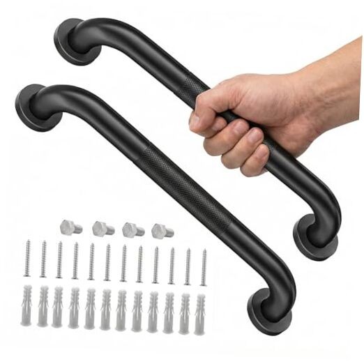 2 Pack Shower Grab Bars for Bathroom 16 Inch Black Knurled 2 Pack 16 Inch