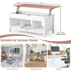 Costway Lift Top Coffee Table Hidden Storage 3 Open Shelves Rectangular