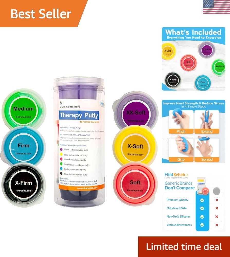 Tailored Therapy Putty for Kids & Adults – 6 Color-Coded Putty Set for Rehab