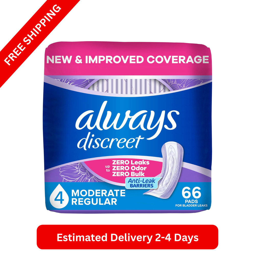 Always Discreet Pads 66 Count Moderate Regular Bladder Leak Protection Women