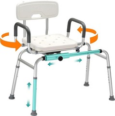 Sliding Shower Chair with Extra Wide 360° Swivel Seat, 400 lbs Weight Capacity